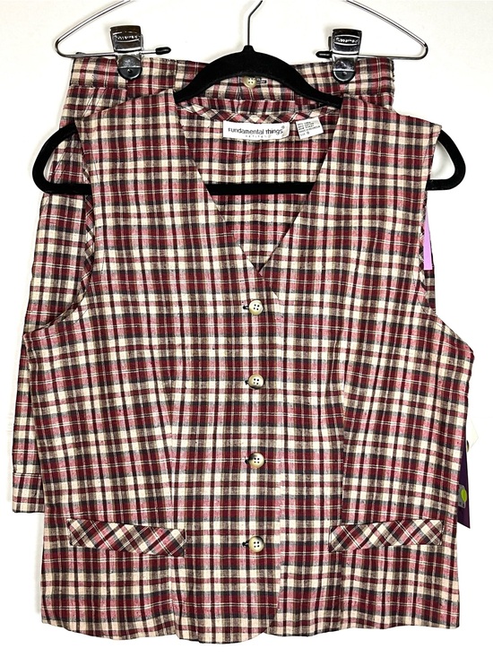 Fundamental Things Pants - Fundamental Things Women's Burgundy Plaid Button Front Vest and  Shorts